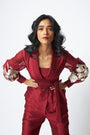 Burgandy Reva - Blazer Wrap Top & Wide-Leg Pant