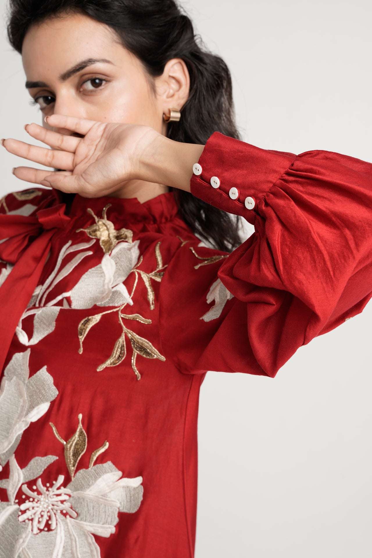 Inverted Hem Tie Collared Midi Dress