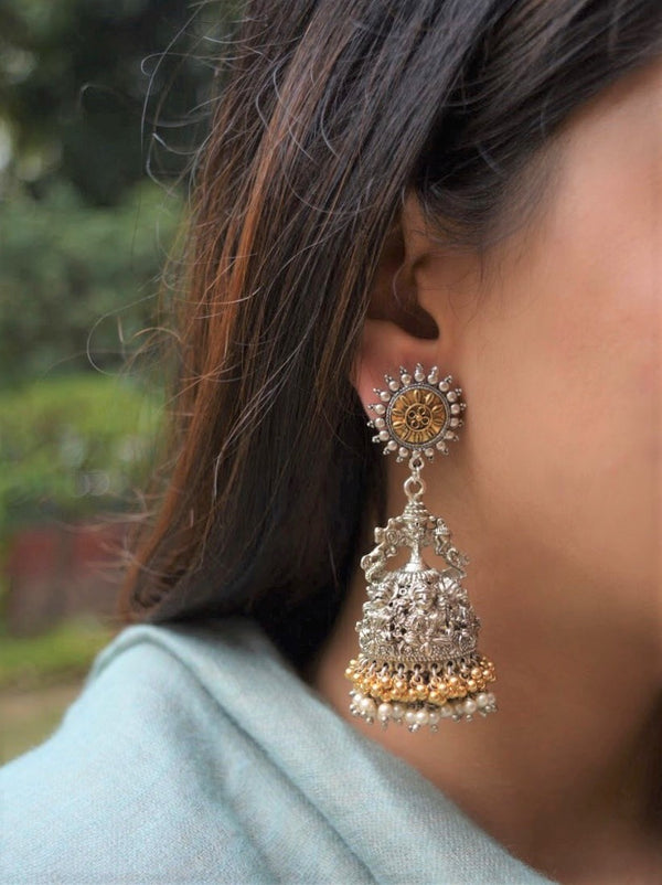 Dual-toned figurine jhumkas with ghungroos