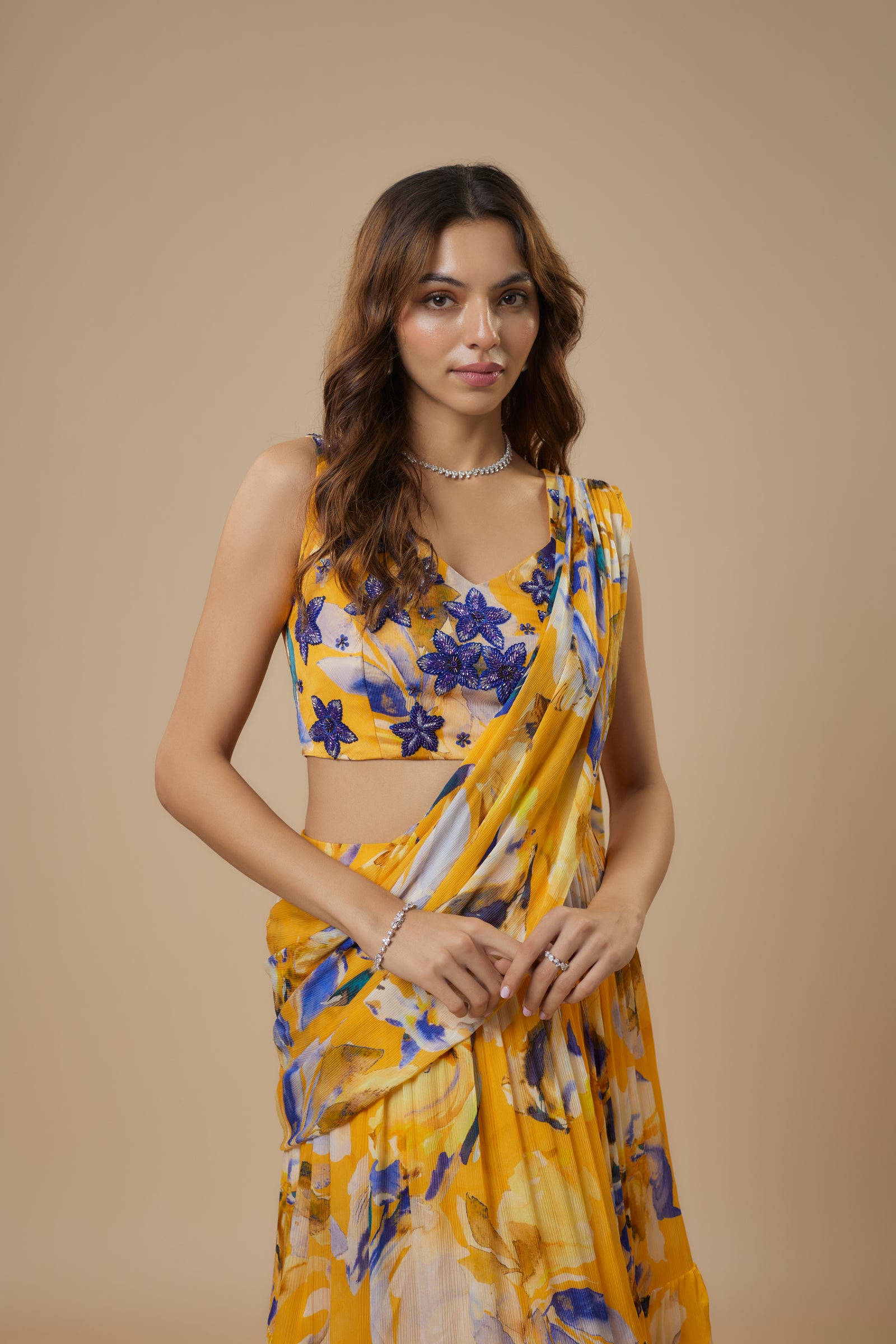 Ewoke Yellow Ruffle Saree