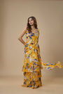 Ewoke Yellow Ruffle Saree