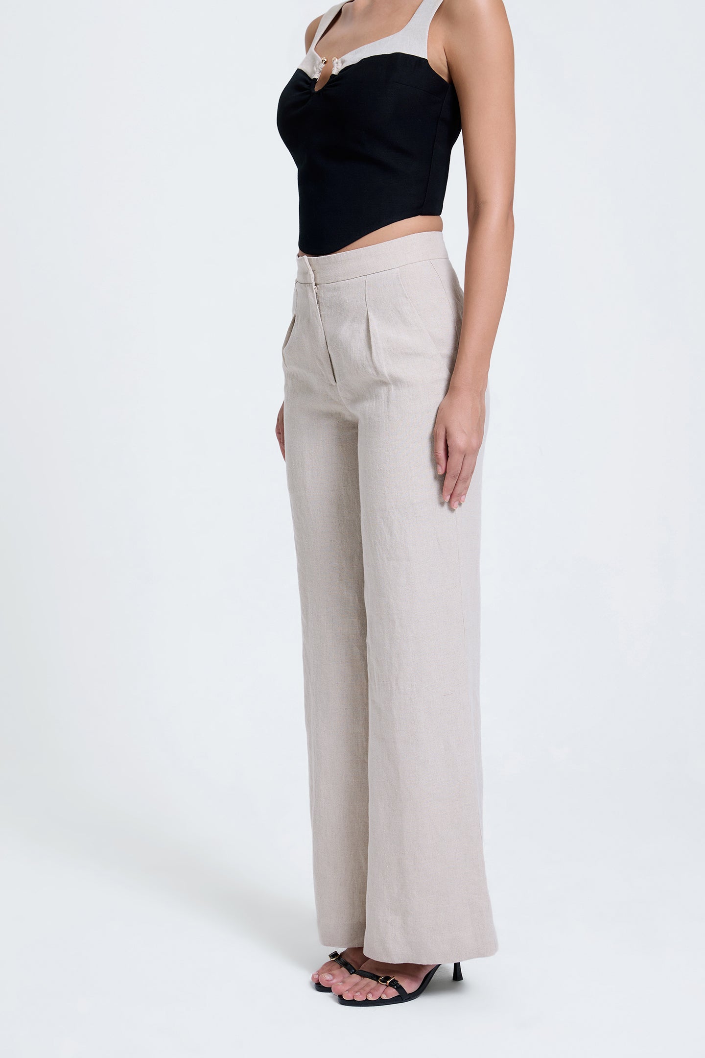 Flared Pleated Linen Pants
