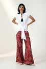 Martina Ii - Bow Clutch Top With Printed Bell Bottoms
