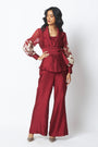 Burgandy Reva - Blazer Wrap Top & Wide-Leg Pant