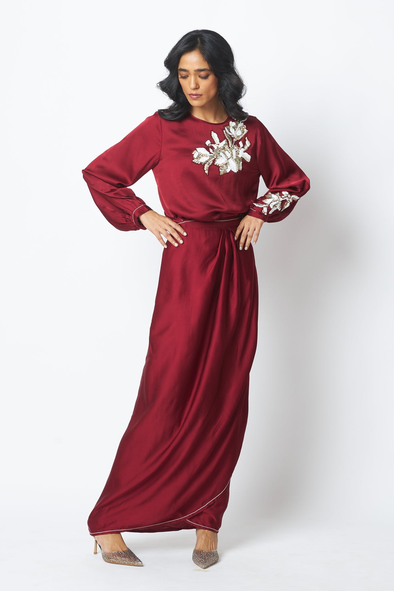 Cathy - One Piece Blouson Drape Skirt