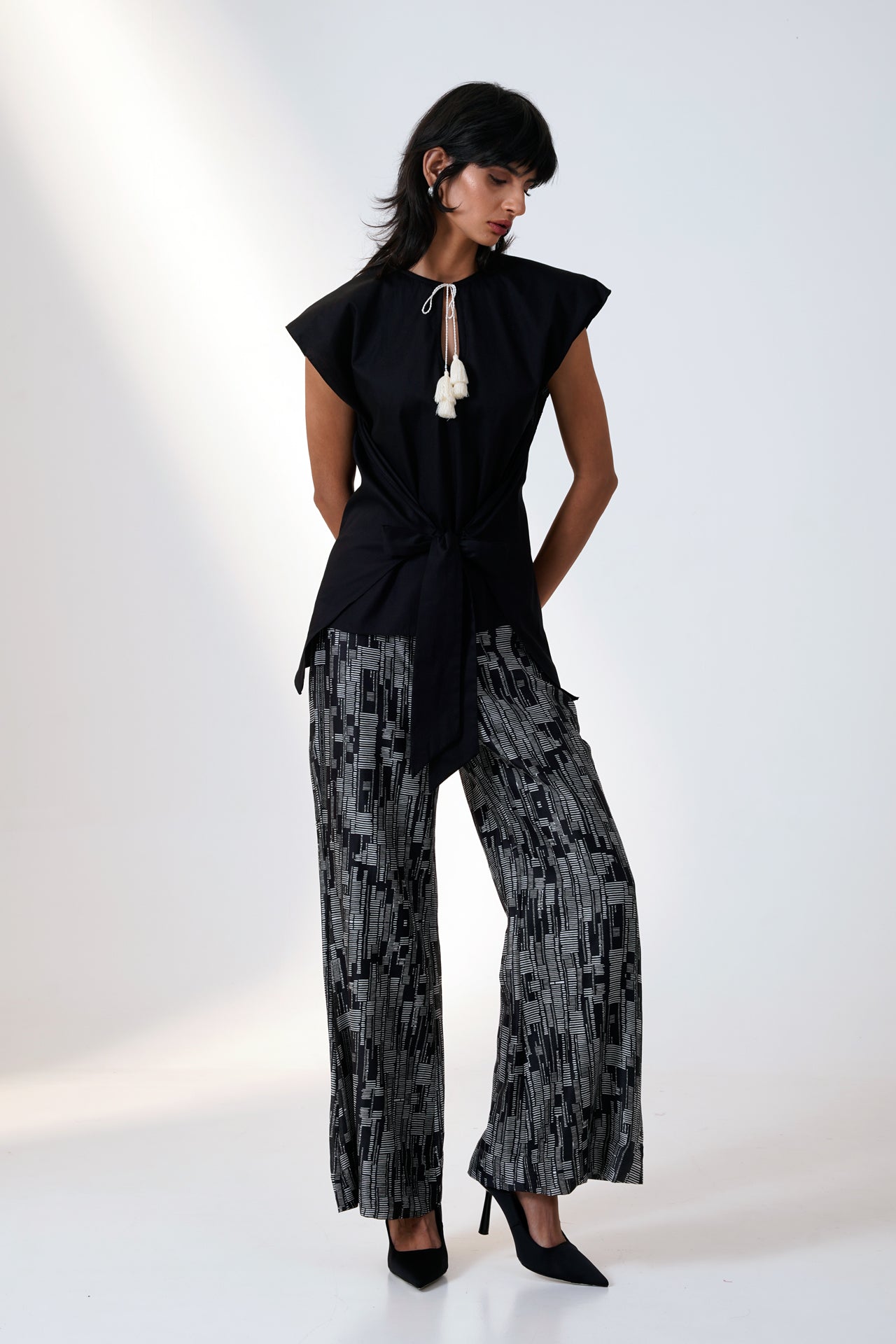 Martina - Martina I - Bow Clutch Top With Printed Bell Bottoms