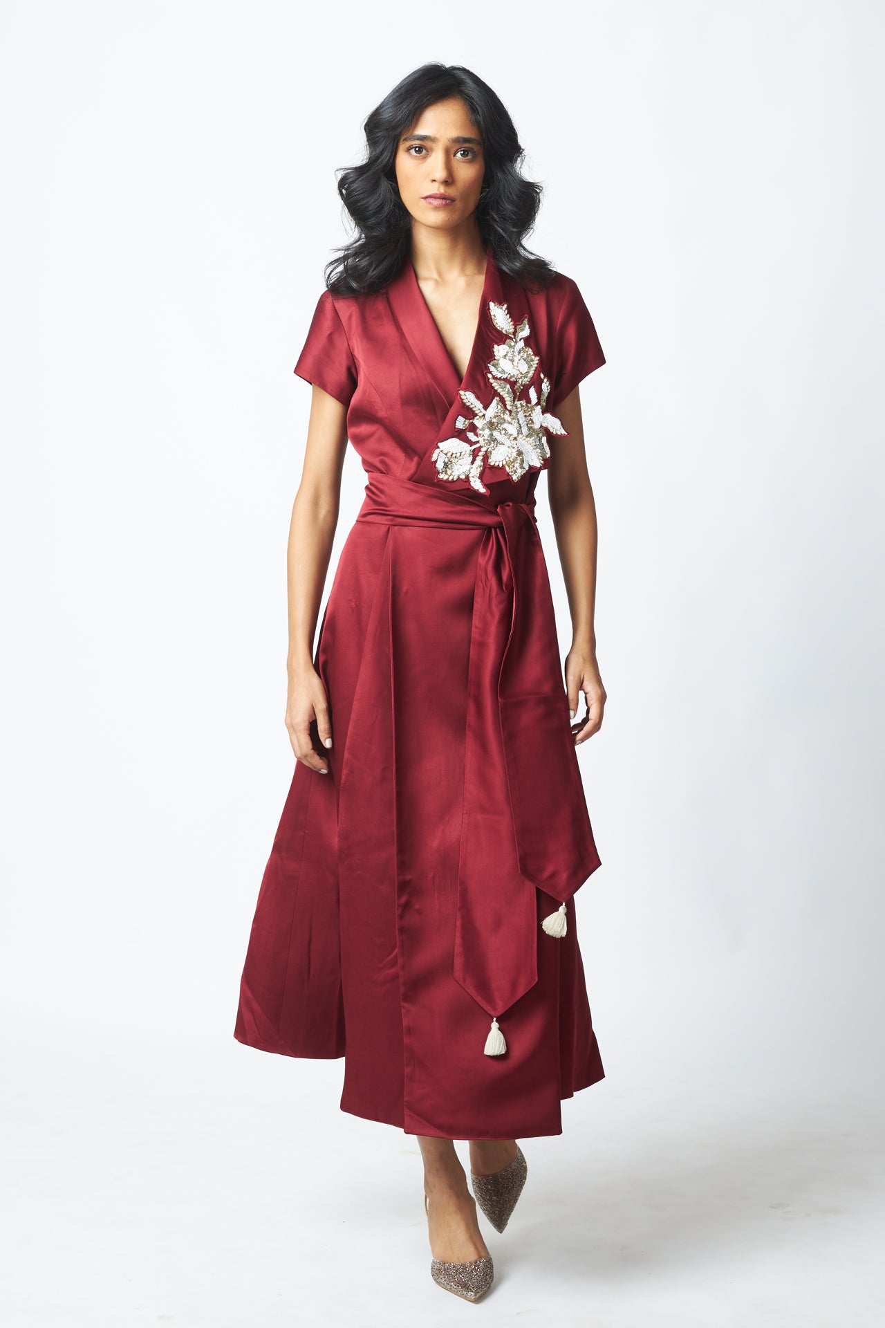 Ravena - Floral Broach Long Wrap Dress