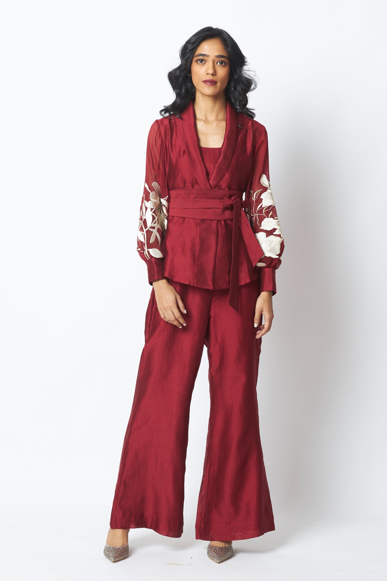 Burgandy Reva - Blazer Wrap Top & Wide-Leg Pant