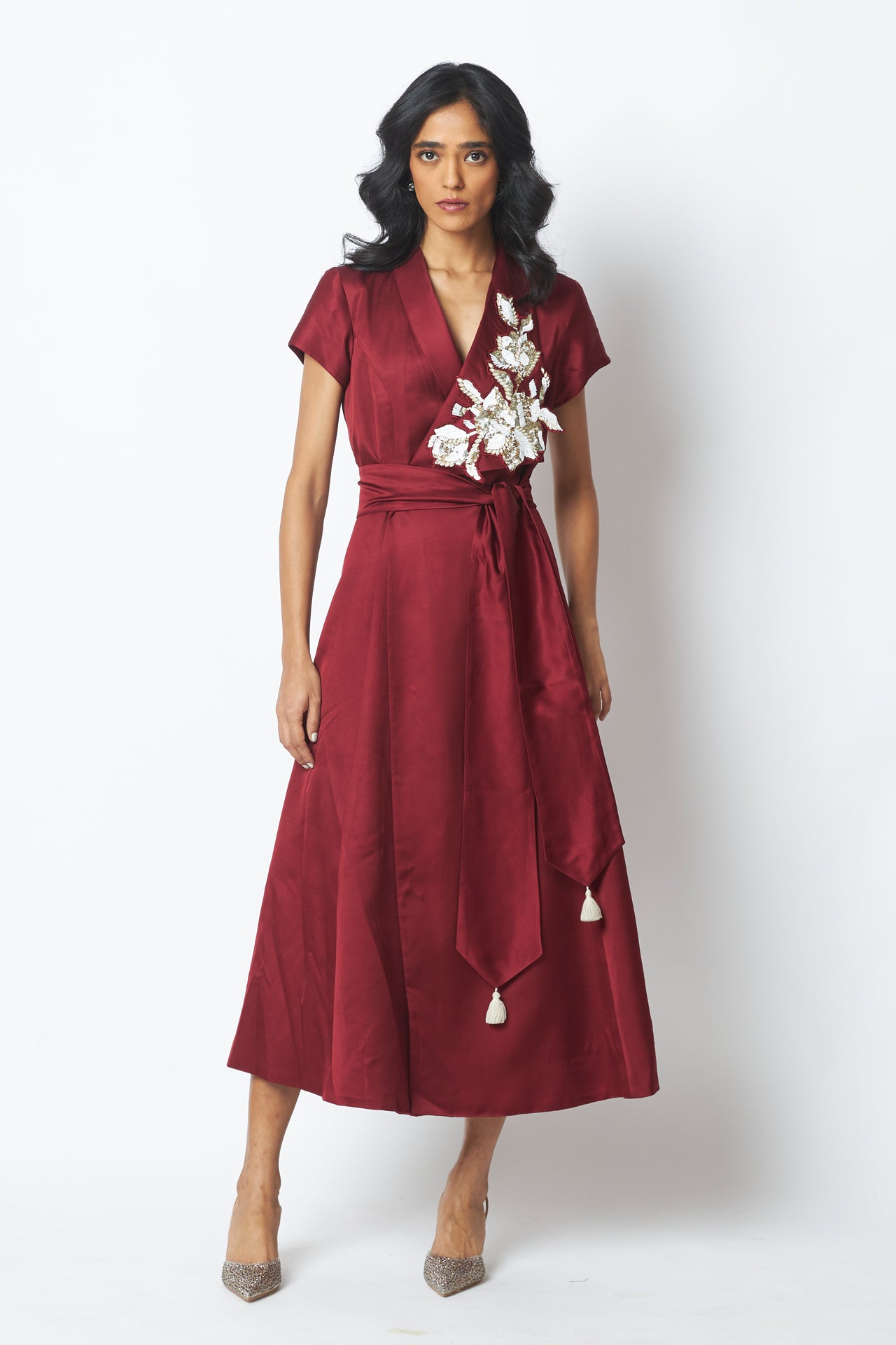 Ravena - Floral Broach Long Wrap Dress