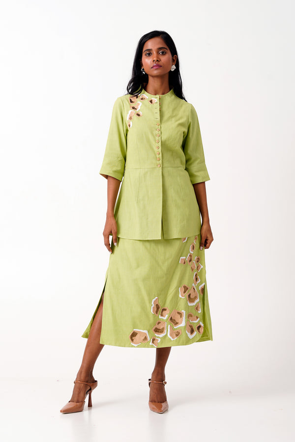 Spring Green Sierra Skirt Set - Peplum Top + Tapered Skirt