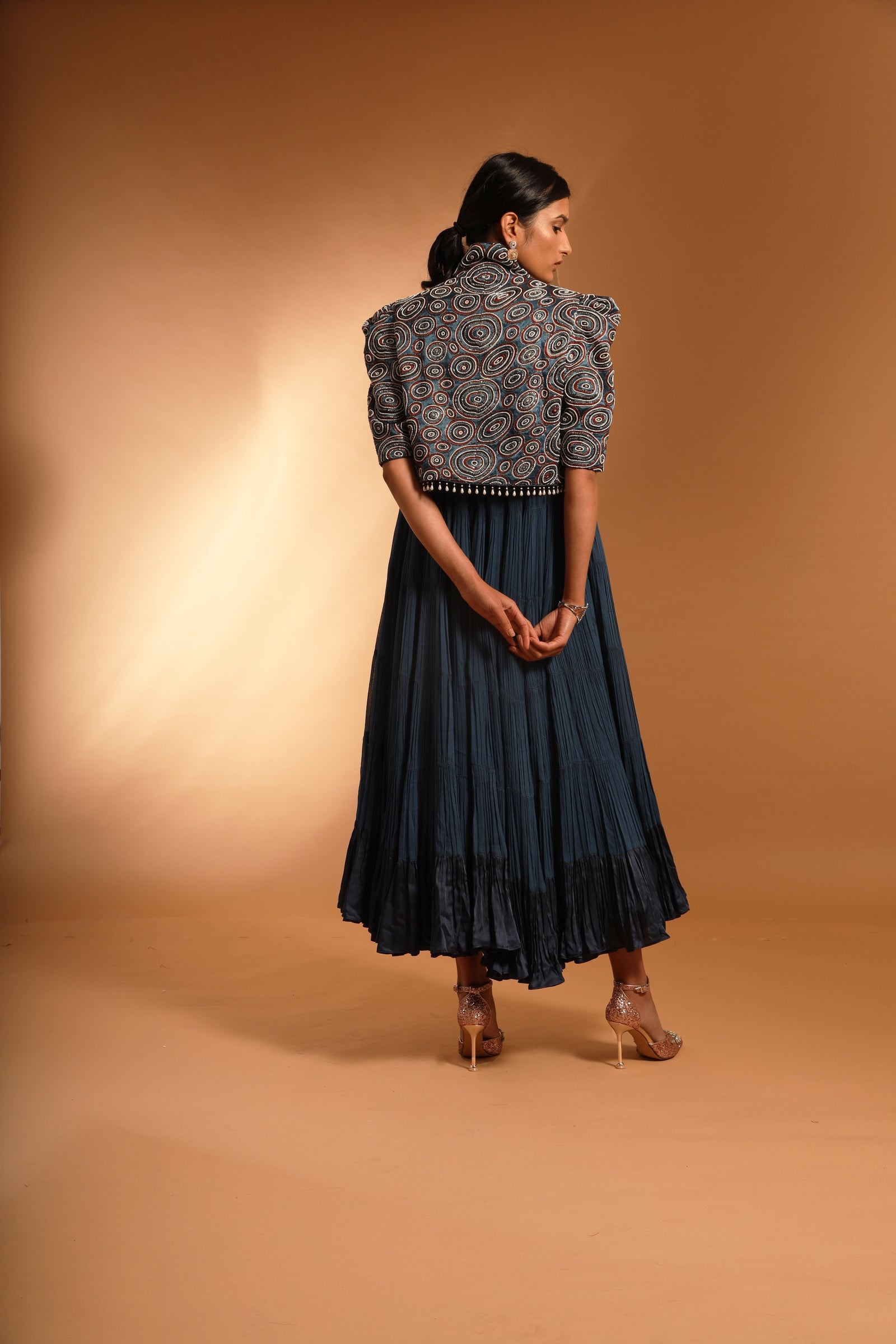 Micromatic ankle length dress with jacket - AJILIYAA Micromatic ankle length dress with jacket - AJILIYAA