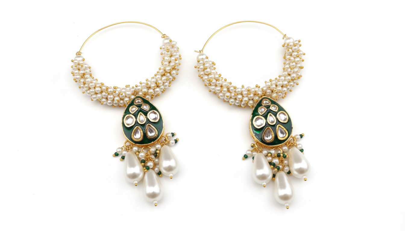 The Amara Kundan Pearl Hoops
