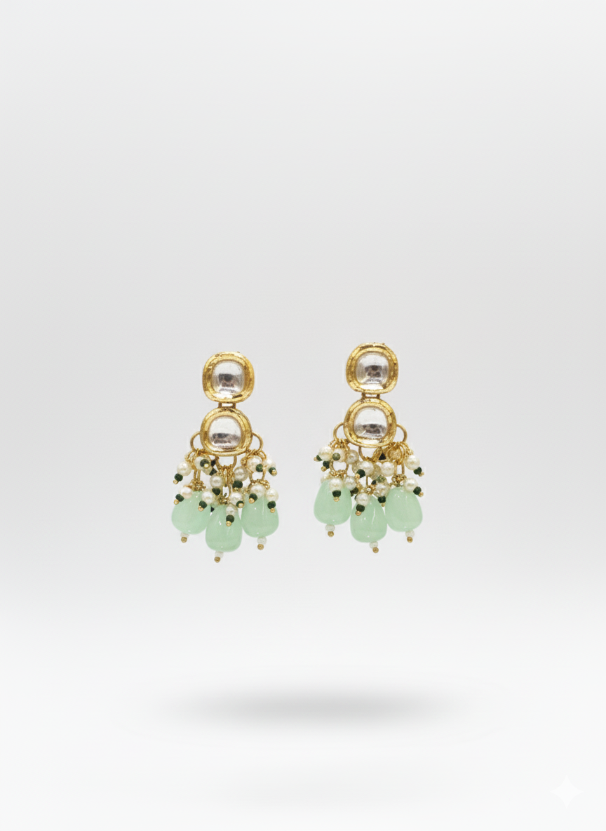 Mint Kundan Drop Earrings