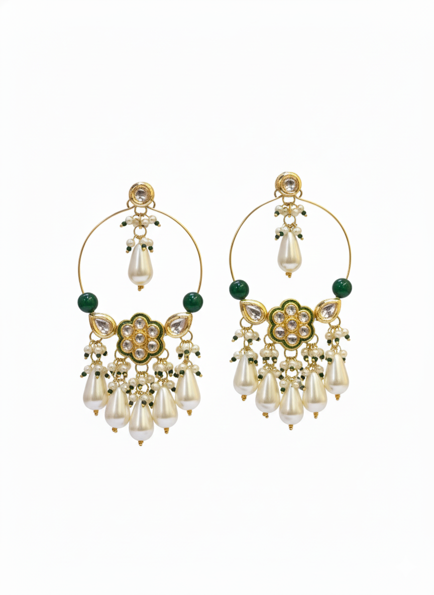 Meenakari Chandbali Kundan Hoop Earrings