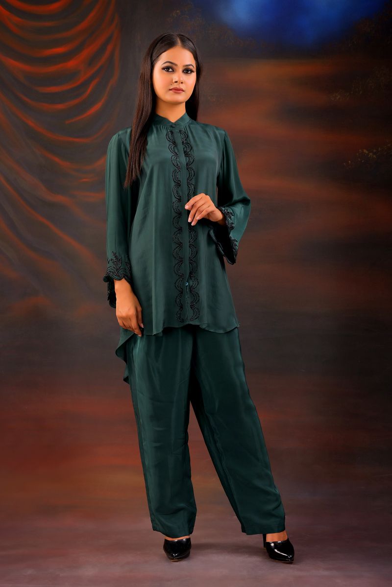 The Electric Green Color Of Asymmetric Neck Top
