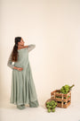 An Ocean Blue Kurta Set With Hand-Embroidered Thread Work