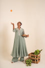 An Ocean Blue Kurta Set With Hand-Embroidered Thread Work