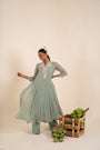 An Ocean Blue Kurta Set With Hand-Embroidered Thread Work