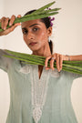 An Ocean Blue Kurta Set With Hand-Embroidered Thread Work