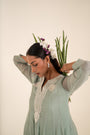 An Ocean Blue Kurta Set With Hand-Embroidered Thread Work