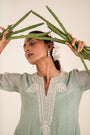 An Ocean Blue Kurta Set With Hand-Embroidered Thread Work