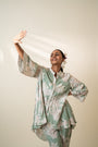 An Ocean Blue Floral Printed A-Line Patch Kali Co-Ord Set