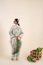 An Ocean Blue Floral Printed A-Line Patch Kali Co-Ord Set