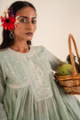 An Ocean Blue Peplum Set Embellished With Hand-Embroidery