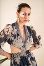 A Floral Printed Indigo Blue Side Cut Long Dress