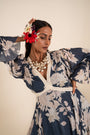 Indigo Blue Floral Printed Dress Crafted In Chinnon Chiffon