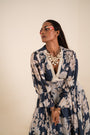 Indigo Blue Floral Printed Dress Crafted In Chinnon Chiffon