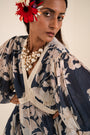 Indigo Blue Floral Printed Dress Crafted In Chinnon Chiffon