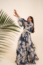 Indigo Blue Floral Printed Dress Crafted In Chinnon Chiffon