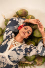 Indigo Blue Floral Printed Dress Crafted In Chinnon Chiffon