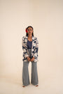 A Floral Printed Indigo Blue Jacket Set
