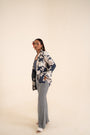 A Floral Printed Indigo Blue Jacket Set