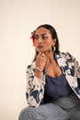 A Floral Printed Indigo Blue Jacket Set