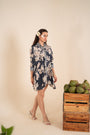 An Indigo Blue Floral Printed Short Shirt Dress