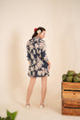 An Indigo Blue Floral Printed Short Shirt Dress