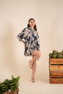An Indigo Blue Floral Printed Short Shirt Dress