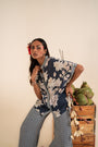 A Floral Printed Indigo Blue Co-Ord Set