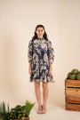Indigo Blue Printed One-Piece With Aari Work