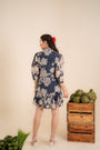 Indigo Blue Printed One-Piece With Aari Work