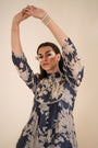 Indigo Blue Printed One-Piece With Aari Work