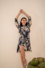 Indigo Blue Printed One-Piece With Aari Work