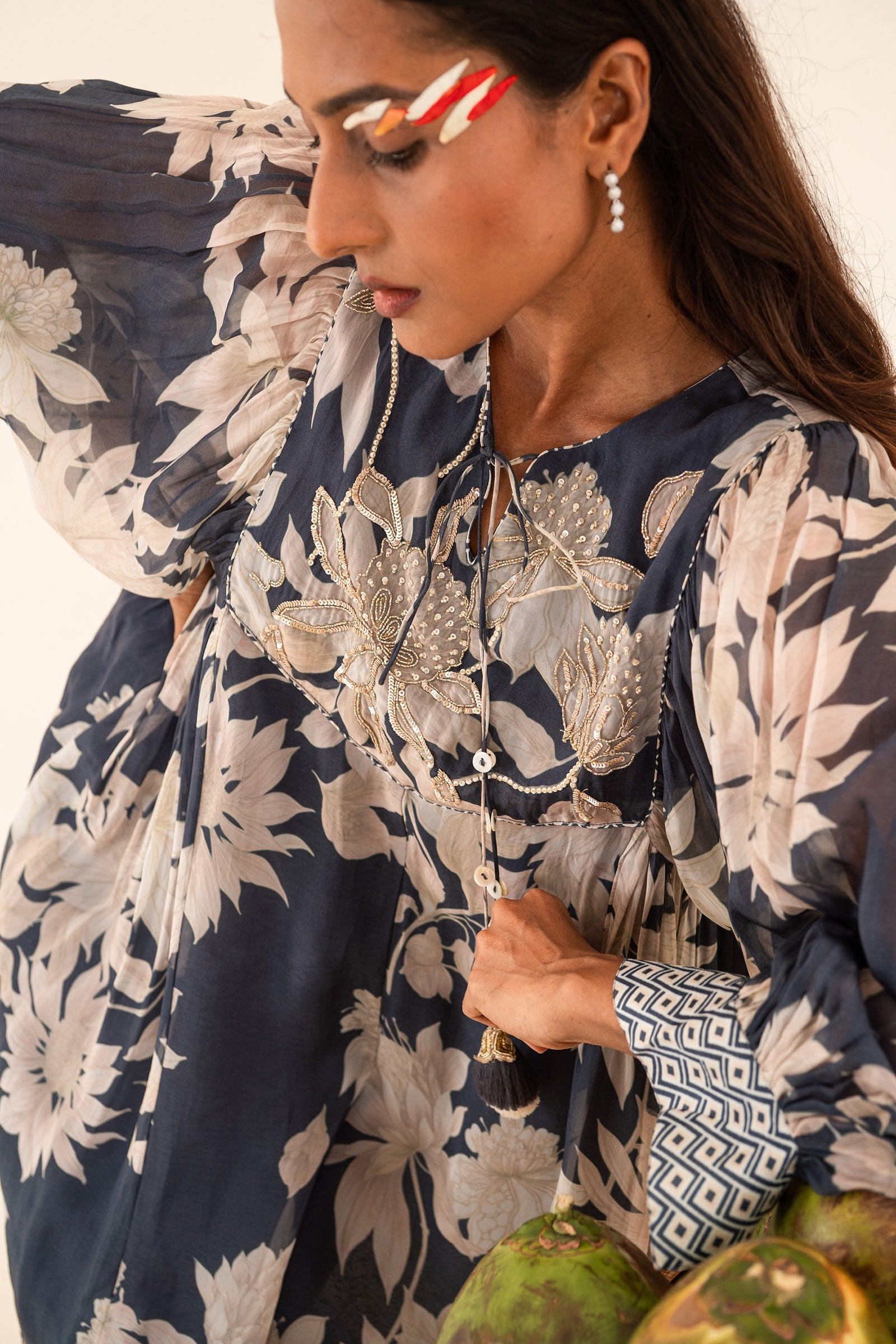 Indigo Blue Printed One Piece Embellished