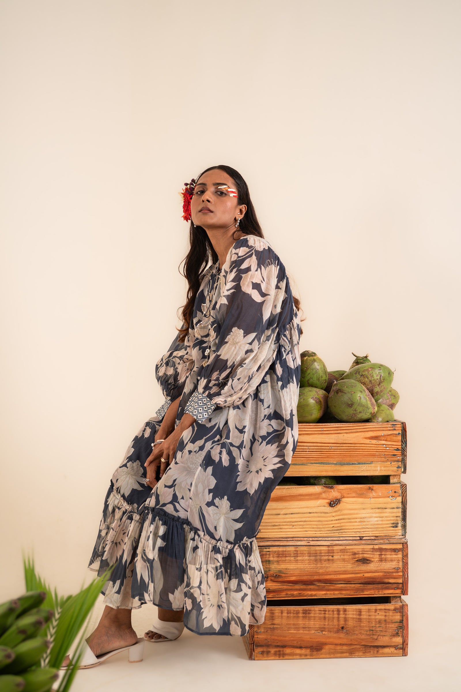 Indigo Blue Printed One Piece Embellished