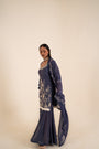 An Indigo Blue Sharara Set Embellished With Aari Work