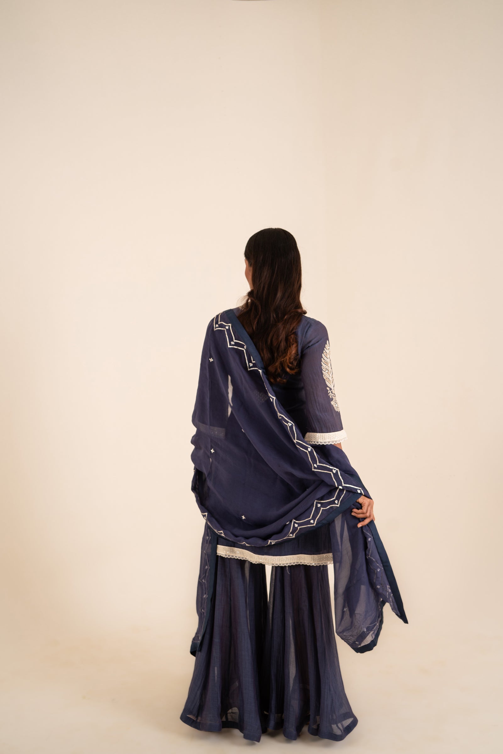 An Indigo Blue Sharara Set Embellished With Aari Work