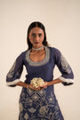 An Indigo Blue Sharara Set Embellished With Aari Work